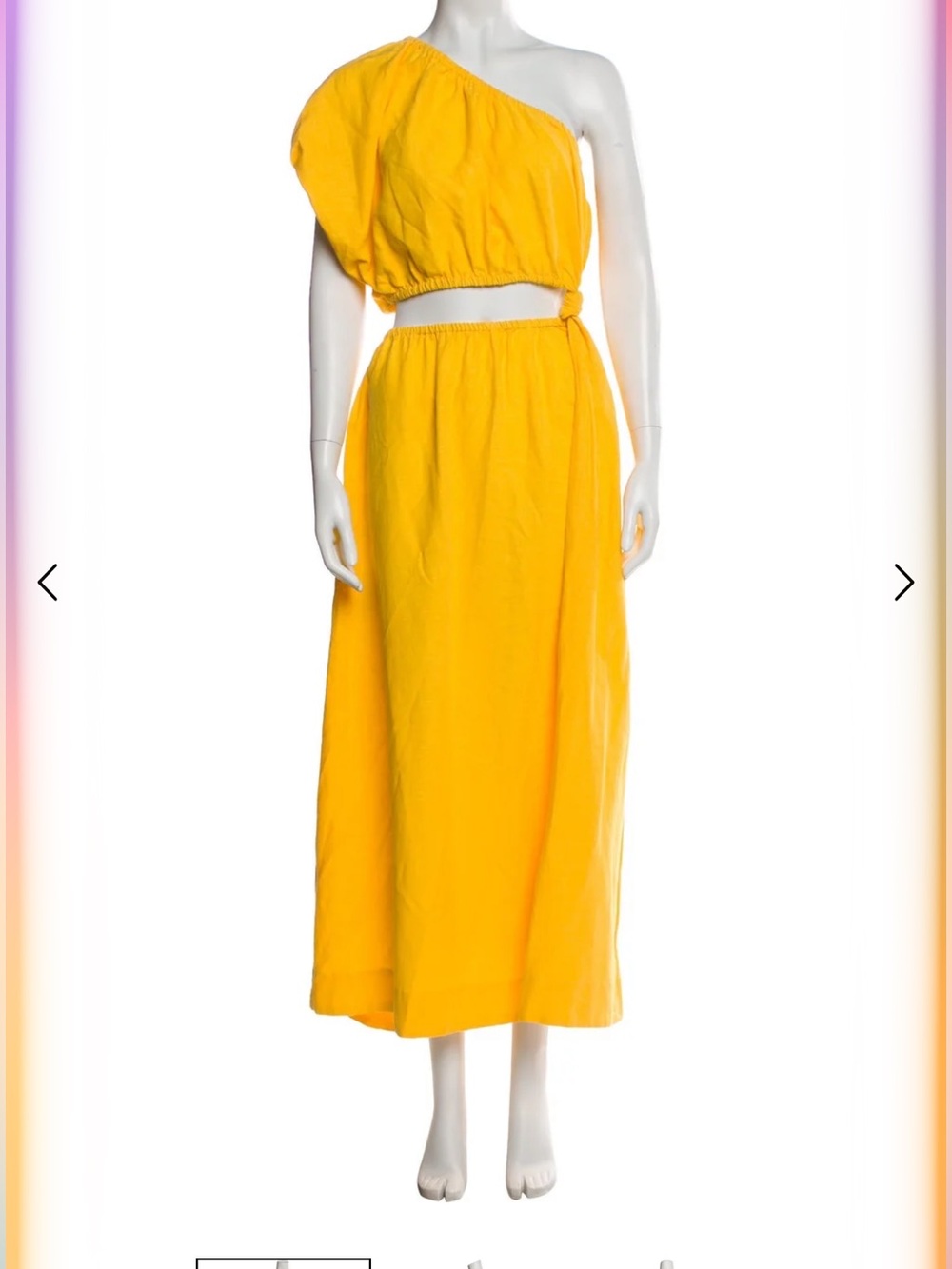 Farm Rio One-Shoulder Waist Cutout Linen Blend Maxi Dress In Yellow-SZ L